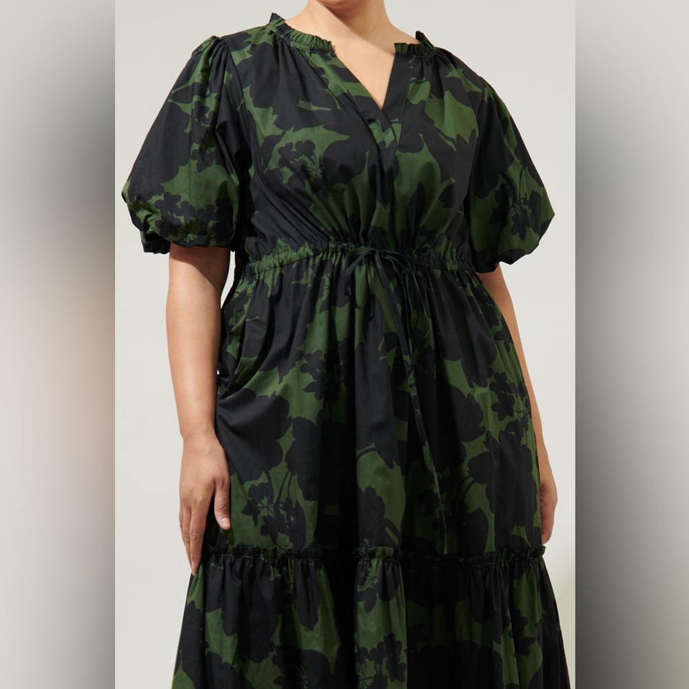 Sugarlips Green and Black Floral Midi Dress - Picture 3 of 9